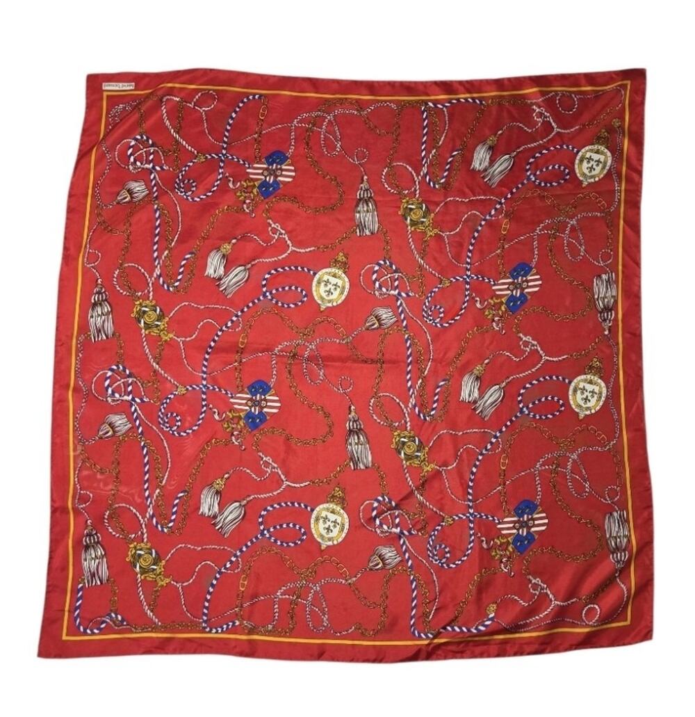 VTG Harve Benard Silk Scarf 34" Square Equestrian Chain Rope Tassel Print Red